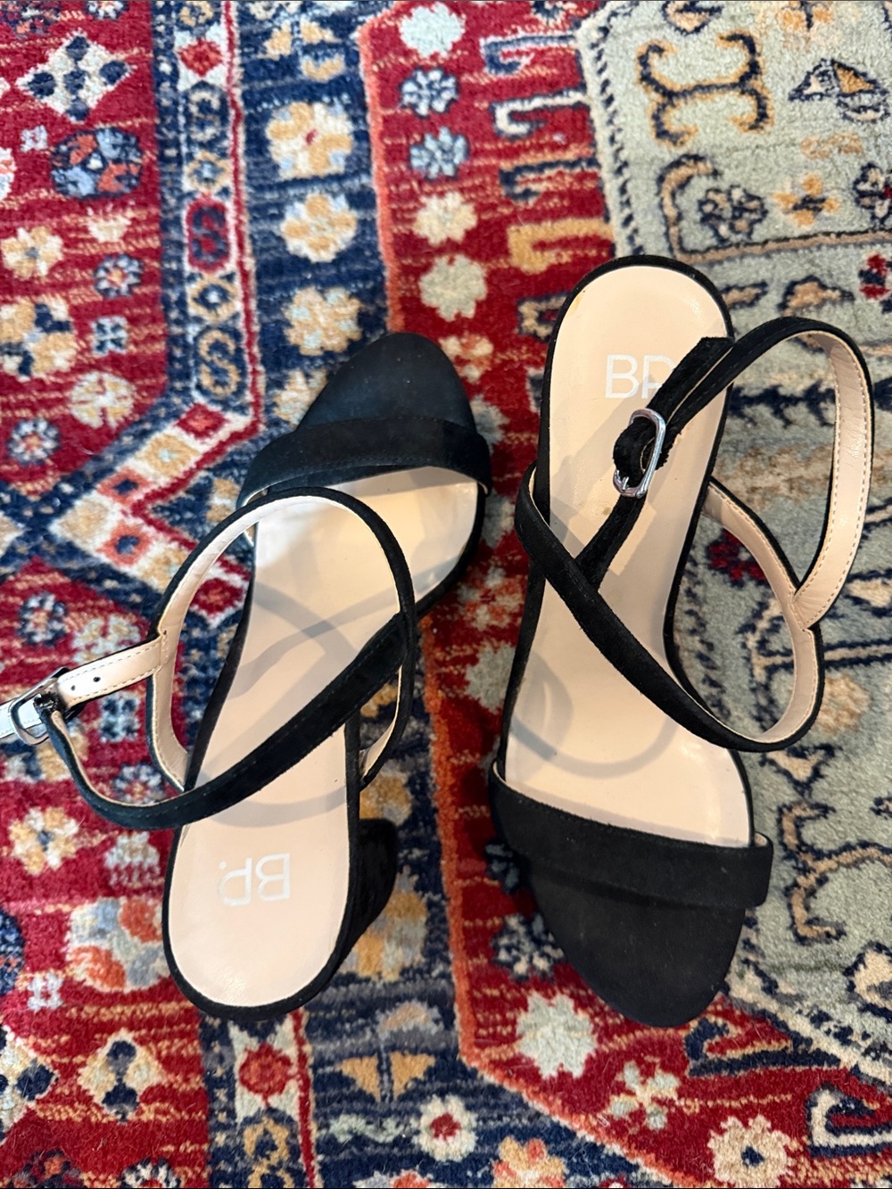 bp Black Suede Ankle-Strap Block Heel Sandals